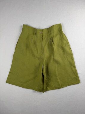 NWT Linen Handmade Studio Women's High Waisted Linen Shorts Green Medium